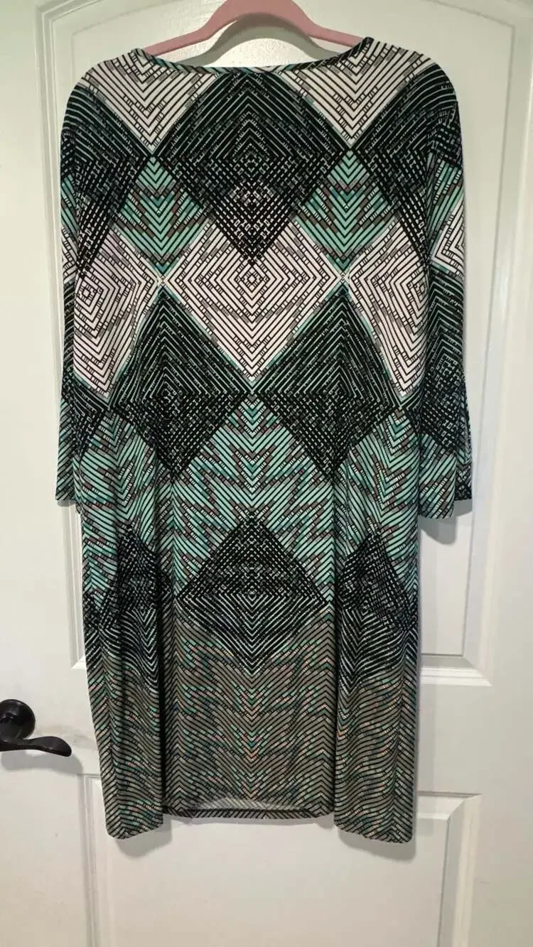 Geometric Shift Dress Office Career Stretch Modest Business Casual Size 16